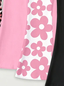Souflis Souflis (4件組) 春夏秋女童幼兒休閒時尚創意個性清新豹紋白色底粉色花卉圖案印花休閒風基礎喇叭褲 - 彩色 - 查看 6
