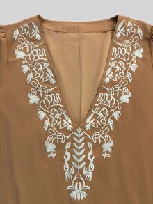 Breezaya Women's Fashion Elegant Vacation Style Embroidered Long Sleeve Dress - Brown - View 6