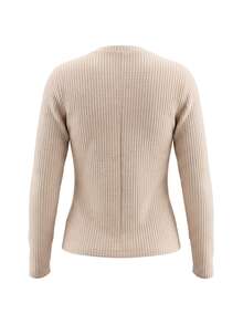 TaskEZ Apricot Long Sleeve Round Neck Elastic Waffle Knit Textured Inner Layer Top With Pockets, Comfortable Convenient Practical Minimalist Scrub Top - Apricot - View 2