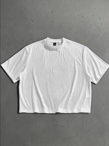 Manfinity ZONE917 Kaos Lengan Pendek Longgar Model Crop dengan Motif Slogan JUST Warna Merah Gaya Kasual Jalanan dan Label Putih - Putih - View 5