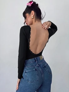 Firerie Women's Elegant Romantic Fashion Commute Sexy Elegant Style Backless Bodysuit, Suitable For Party, Vacation, Romantic Date And Wedding - Black - View 6