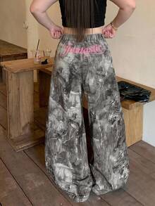 Dazy Plus Letter Embroidery Design Blogger Casual Streetwear All-Over Print Korean Style Denim Jeans - Grey - View 2