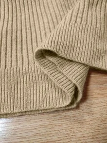 SHEIN Women's French-Style Knit Set, Asymmetric Design & Waist Tie, Solid Oatmeal/Khaki, Soft Relaxed Elegant Look For Lounging, Outings & Office - Khaki - View 8