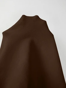 SHEIN 新款春夏海濱簡約不對稱針織披肩女款 船領三角下擺 度假風層搭 - 咖啡棕 - 查看 3