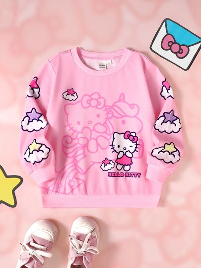 HELLO KITTY AND FRIENDS | SHEIN Young Girls Cartoon Print Crew Neck Sweatshirt