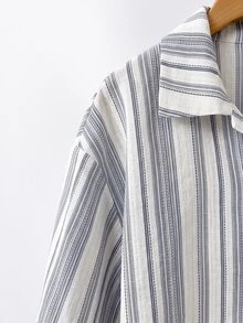 SHEIN LUNE 大尺碼極簡條紋單排扣休閒襯衫 - 彩色 - 查看 5