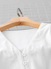 Rusticease Plus Size Casual Versatile Solid Color Long Sleeve Shirt - White - View 4