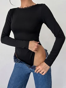 Firerie Women's Elegant Romantic Fashion Commute Sexy Elegant Style Backless Bodysuit, Suitable For Party, Vacation, Romantic Date And Wedding - Black - View 8