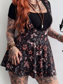 Whyspr Plus Size Women's Casual Spaghetti Strap Printed A-Line Dress, Vintage Y2K Style - Multicolor - View 6