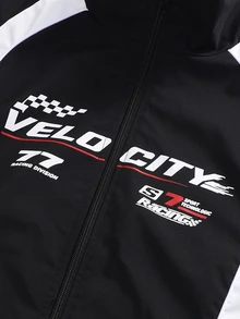 Manfinity Roghcode Men's Fashion Motorcycle Style Letter Print Jacket - Black - View 6