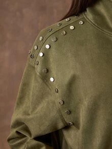 SHEIN BAE Women's Casual Stud Decor Jacket, Autumn - Army Green - View 7