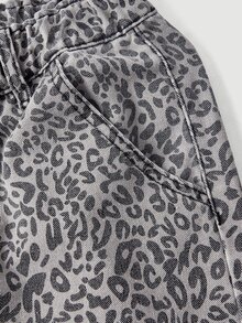 SHEIN 女款夏季紙袋腰直筒牛仔褲 - 灰色 - 查看 7