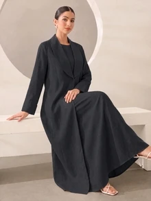 Graceveil 女款純色休閒優雅翻領寬鬆長款睡袍 - 黑色 - 查看 4