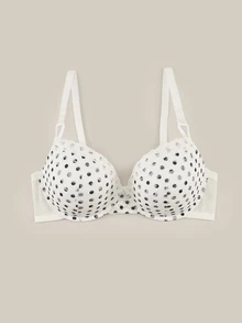 Bralution Polka Dot Lace Minimalist Daily Comfortable Molded Cup Support Underwire Lift 3/4 Cup Plus Size Bra & Wireless Bra - White - View 3