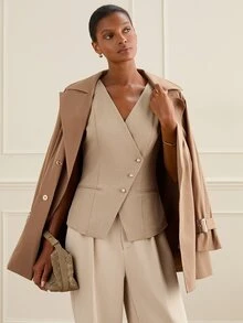 Lilora Women's Elegant High-End Sleeveless Asymmetric Blazer Fashionable Versatile Jacket Suitable For Commuting Daily Casual Business Office Fall Beige - Khaki - View 5