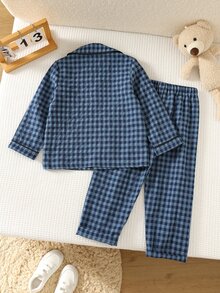 SHEIN 休閒舒適刺繡熊拼接翻領長袖居家服套裝 - 彩色 - 查看 2