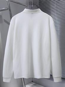 Calvornis 男士純色長袖休閒 Polo 衫，萬聖節、聖誕節、新年禮物 - 白色 - 查看 2