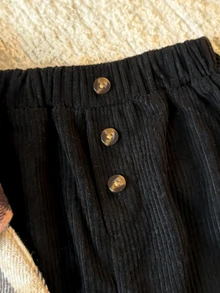 SHEIN 3件組幼女格紋襯衫背心＋喇叭褲，學院風粉色棕色黑色燈芯絨鈕扣長袖，開學季秋季假期優雅彈性套裝 - 彩色 - 查看 6
