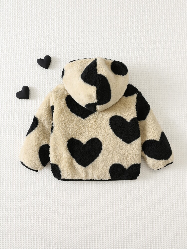 Cozy Pixies Baby Girl Baby Girl Casual Daily Comfortable Plush Hooded Open Front Long Sleeve Thick Woven Jacket - Black and White - View 2