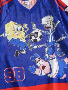 SpongeBob SquarePants | SHEIN Tween Boy Cartoon Print Casual Daily Short Sleeve T-Shirt - Navy Blue - View 4