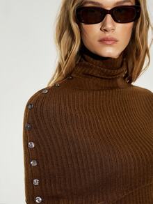 ATUI Studio Solid Color High Neck Fitted Shawl Sweater 2 Pieces Set - Brown - View 6