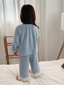 DAZY Baby Girls Round Neck Casual Comfortable Korean Style Long Sleeve 2 Pieces Set Autumn/Winter Loungewear - Baby Blue - View 2