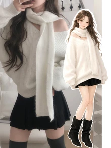 DAZY Women's V-Neck Long Sleeve Solid Color Autumn/Winter Sweater - Apricot - View 3