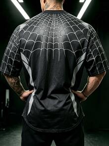 GymBeat Kaos Olahraga Kasual Pria Motif Kelelawar untuk Perjalanan Sehari-hari - Hitam - View 2