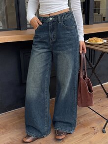 Coolane Kids 女童復古深藍色牛仔寬鬆長褲 - 藍色 - 查看 4