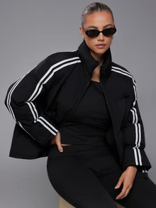 Voyena Women's Plus Size Colorblock Casual Daily Sports Winter Padded Coat - Black - View 7