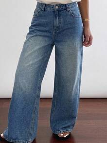 Dazy Plus Vintage Washed Grey Denim Long Straight Leg Jeans, Versatile All-Season Style - Dark Wash - View 4