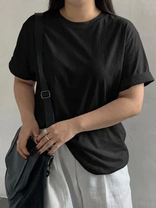 Dazy Plus Korean Style Versatile Pure Cotton Short Sleeve Black T-Shirt - Black - View 5