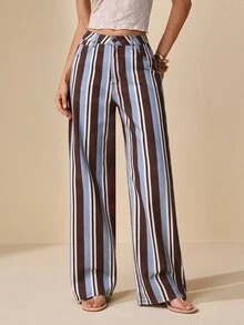 Selenza Celana Jeans Denim Kasual Longgar Potongan Lurus Motif Garis-garis untuk Wanita - MultiWarna - View 2