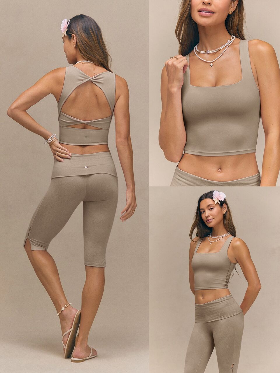 FeatherFit™ Active Ambition Buttery-Soft Square Neck Twisted Open Back Removable Cups Crop Active Tank Top Low Impact Yoga Pilates Studio Daily Wear