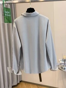 GlowEve 女款秋季條紋拼接二合一襯衫 - 軍綠色 - 查看 2
