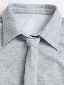 Sweetra Women's 2 Pieces Set Solid Color Top And Skirt With Tie Knot, Elegant Preppy Style - Grey - View 4