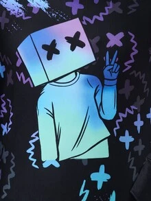SHEIN 青少年男孩霓虹遊戲機圖案圓領長袖褲子休閒舒適修身居家睡衣套裝 2件組 - 彩色 - 查看 7
