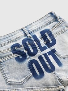 ROMWE Street Life Y2K Sexy Hot Girl Slogan Print Distressed Washed Plus Size Denim Shorts - Black - View 4