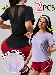 SHEIN Velisys Women's Sports Mesh Back T-Shirt - Multicolor - View 2