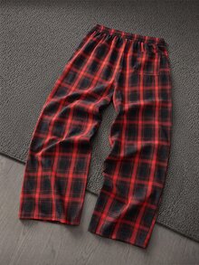 Mainfolk Men's Casual Loose Plaid Long Pants - Red - View 6