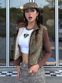 DAZY Women's Solid Color Fashion Versatile Winter Faux Fur Coat - Brown - View 7