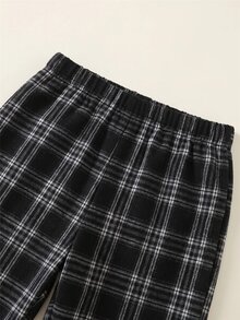 男女嬰兒適用 2件組秋冬休閒可愛海軍藍格紋睡衣套裝，居家服套裝，適合居家休息、睡眠與日常外出 - 彩色 - 查看 4
