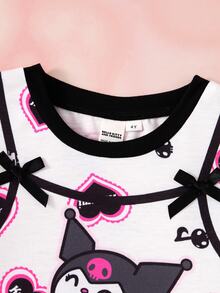HELLO KITTY AND FRIENDS | SHEIN Gaun Anak Perempuan Motif Kartun dengan Lengan Berbentuk Kelopak Bunga dan Hiasan Pita - MultiWarna - View 4