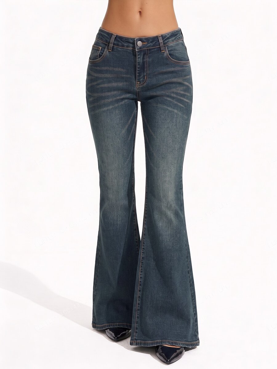 SHEIN Tall 女款休閒水洗低腰喇叭牛仔褲