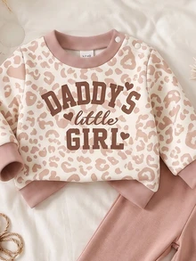 2 Pieces Cute Baby Leopard Print Set: Long-Sleeve Shirt + Solid-Colored Pants, - Multicolor - View 4
