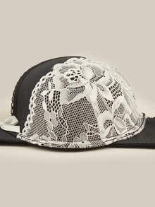 Bralution Women's Sweet Lace Patchwork Bow Decor Lingerie - Black and White - View 3