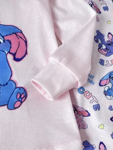 SHEIN 女童秋冬可愛卡通兔子時尚百搭派對長袖長褲套裝，日常居家穿著，修身版型 - 彩色 - 查看 4