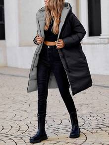 EURMUSE Women's Winter Long Sleeve Hooded Padded Coat With Pockets - Grey - View 5