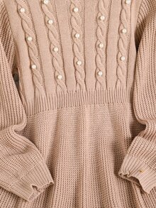 Girls' Autumn/Winter Fashion Handmade Beaded Heavy Craft Twisted Rope A-Line Long Sleeve Dress - Camel - View 7