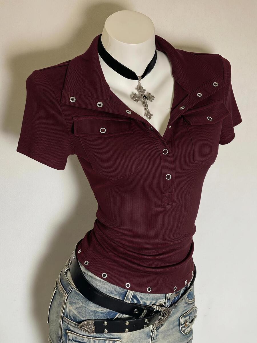 Attitoon Women's Solid Color Casual Versatile Daily Short Sleeve T-Shirt - Burgundy - View 1